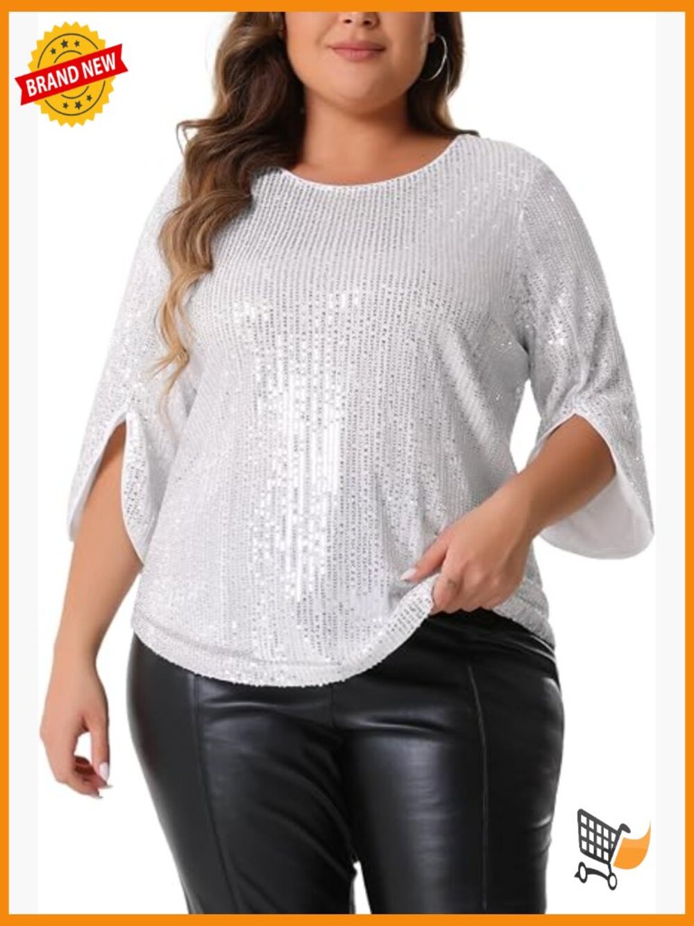 Plus Size Sequin Party Top 3/4 Sleeve Sparkling Tunic Blouse Women Top